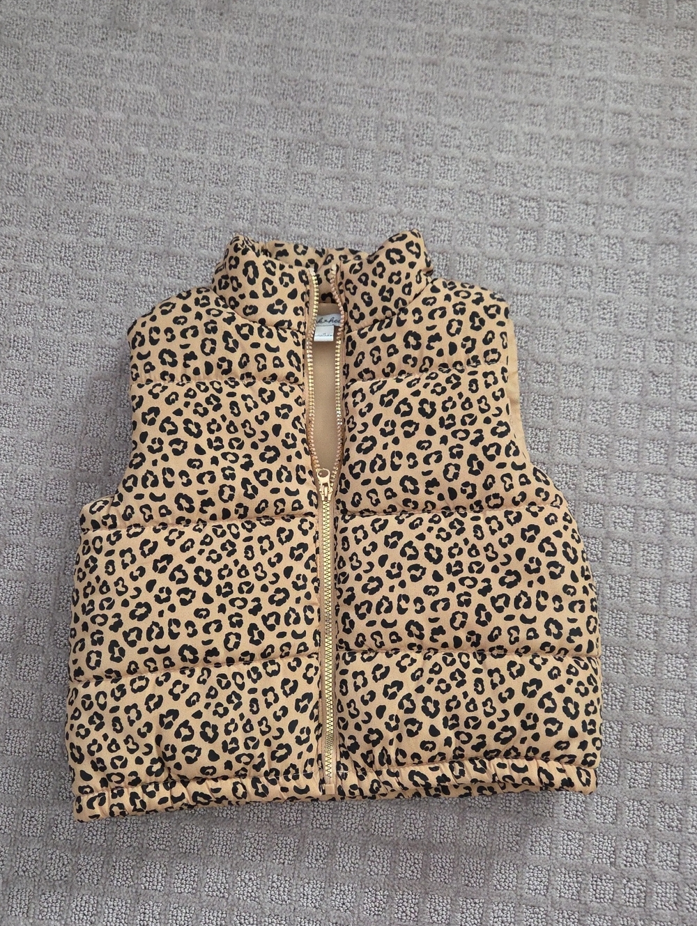 Derek Heart Girls' Leopard Print Puffer Vest - Tan & Black